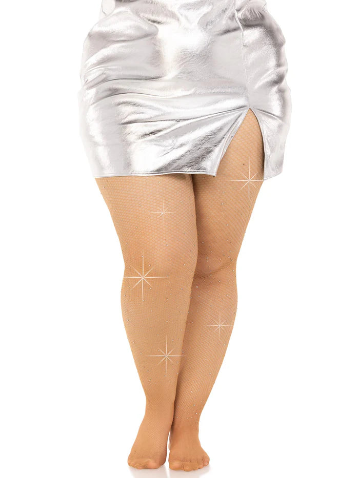 Cat Plus Rhinestone Fishnet Tights