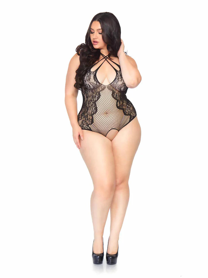 Plus Afterglow Lace Halter Teddy