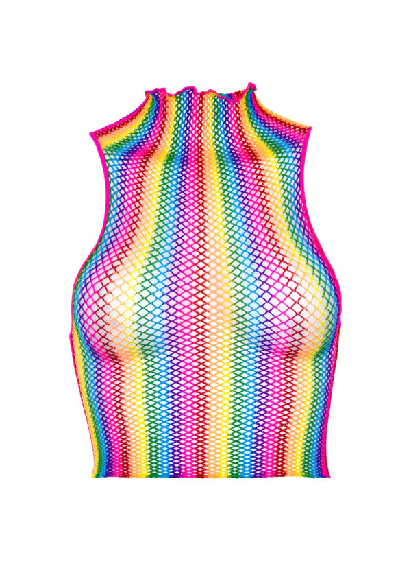 High Voltage Rainbow Fishnet Crop Top