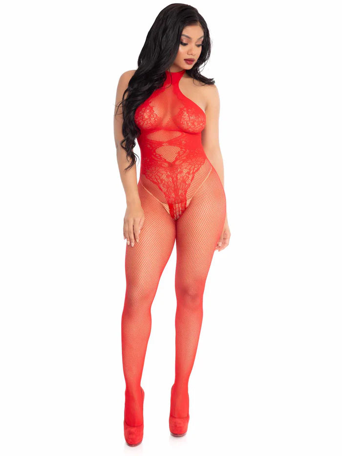 Red Fishnet Bodystocking