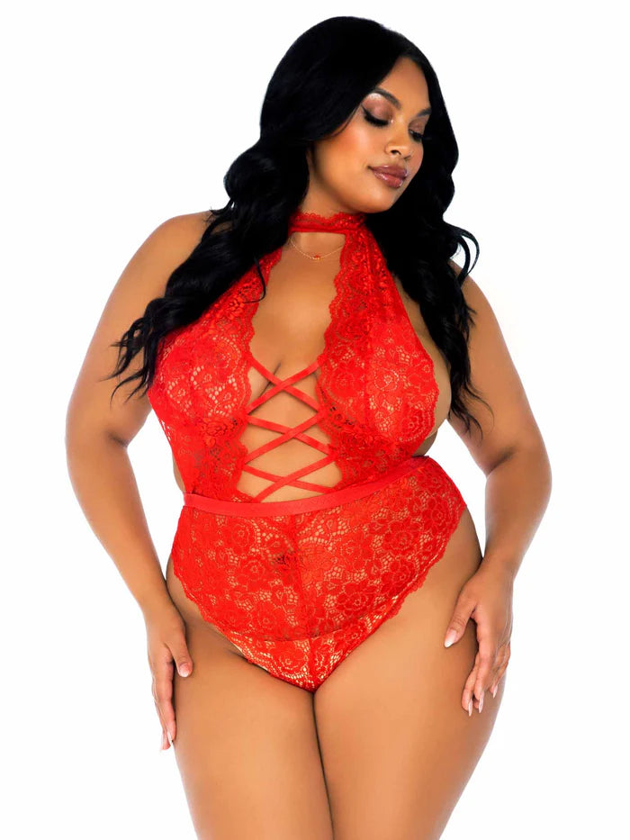 Plus Insatiable Crotchless Lace Teddy
