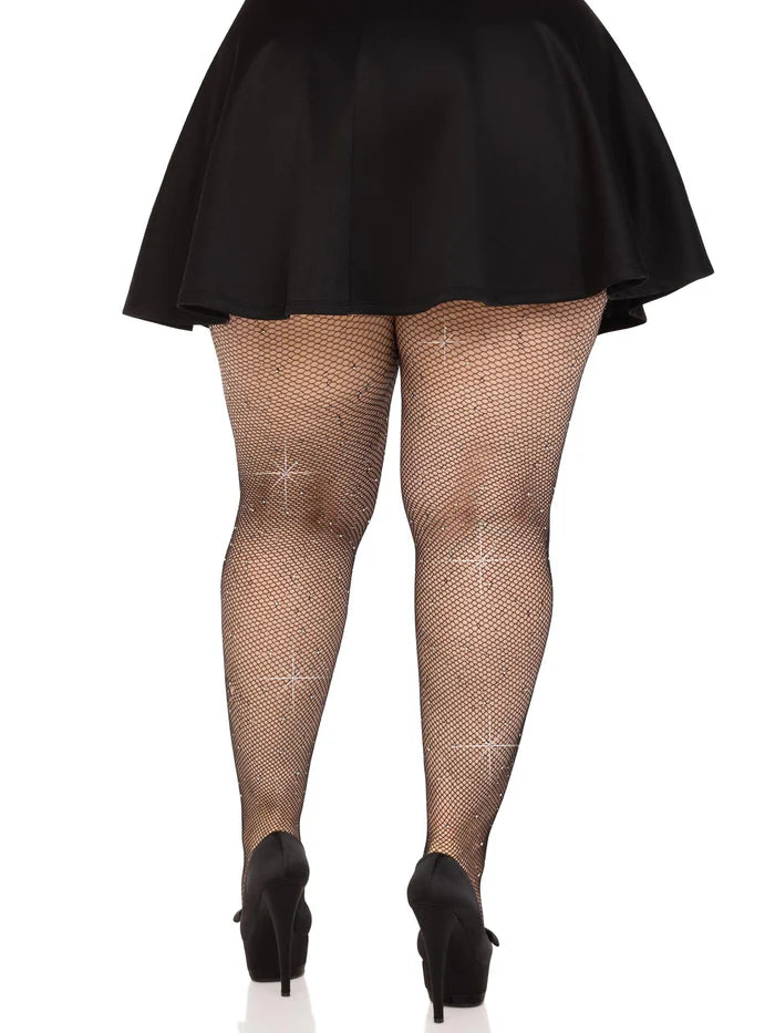 Cat Plus Rhinestone Fishnet Tights