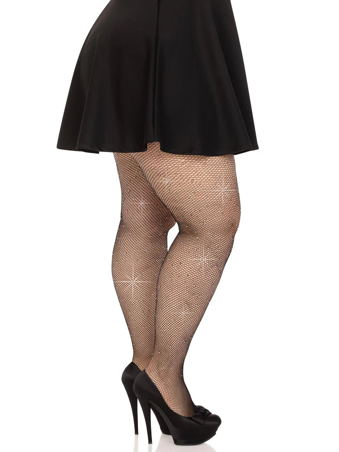 Cat Plus Rhinestone Fishnet Tights