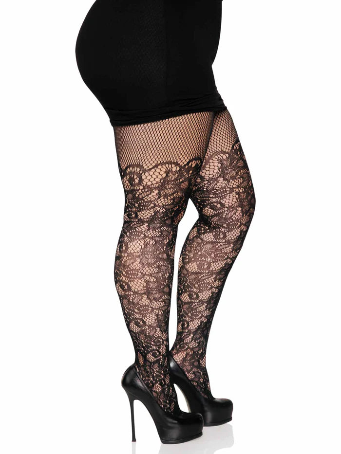 Drew Plus Floral Fishnet Tights