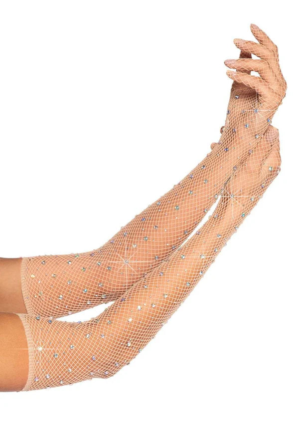 Bling Ring Rhinestone Fishnet Gloves